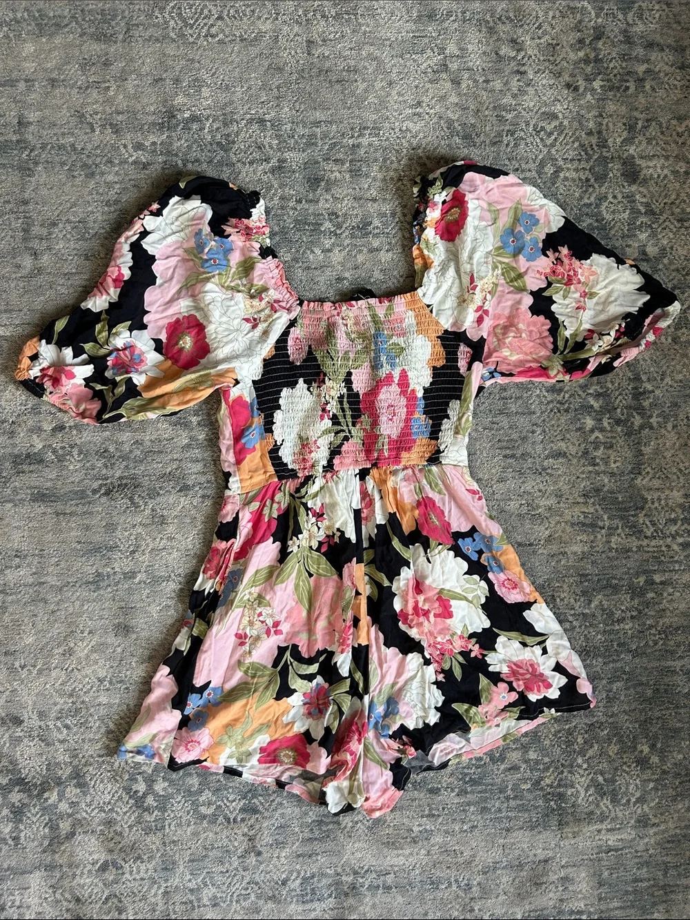 Jessica Simpson Black Floral Smocked Romper